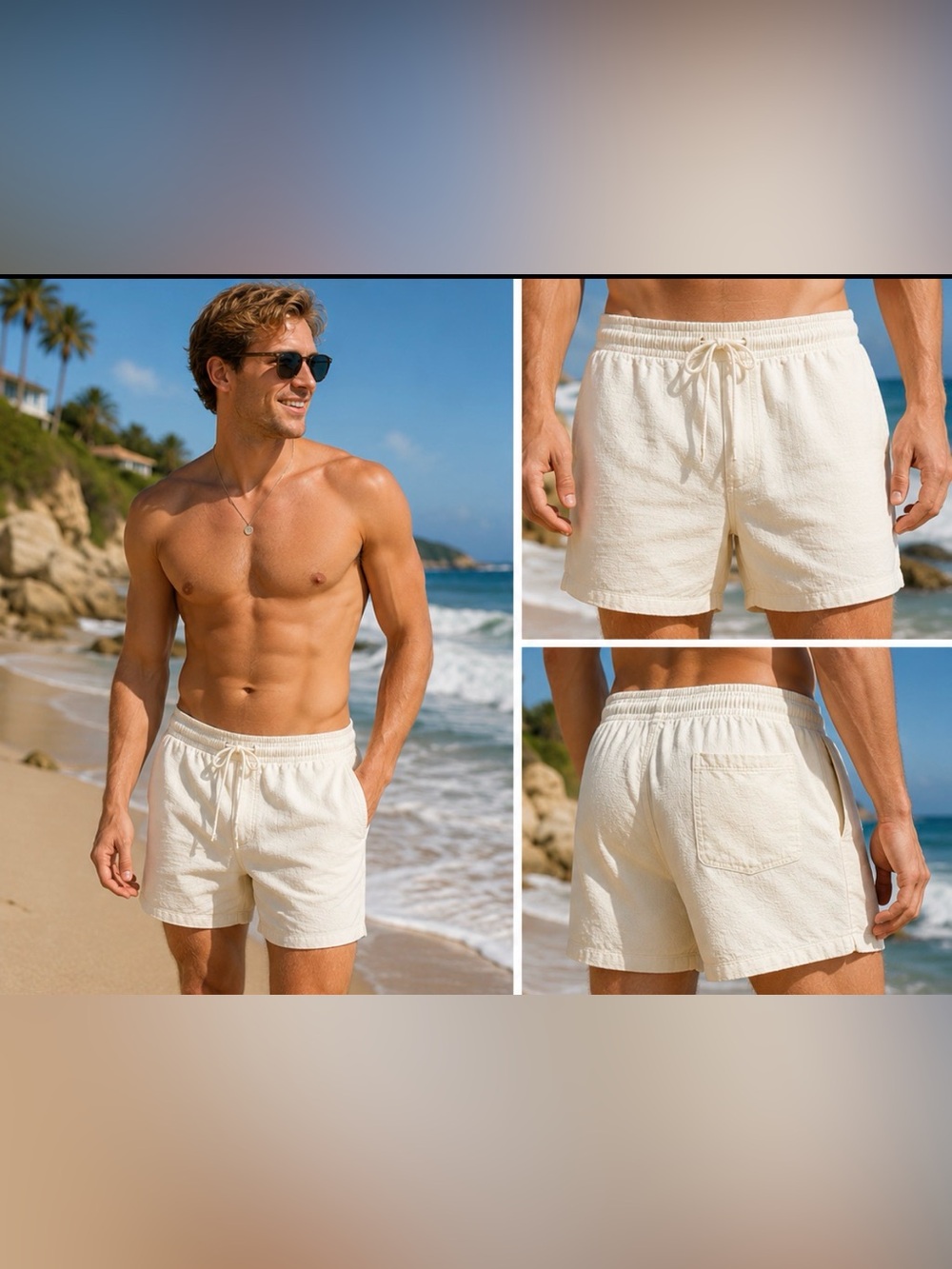 Vintage Cottonseed USA Cream Textured Drawstring Lounge Shorts XL Rare